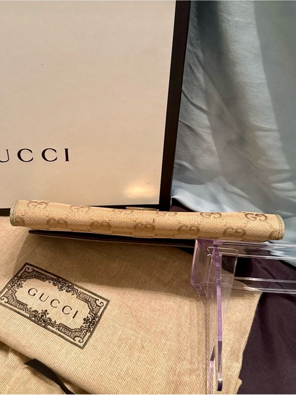 Gucci GG Canvas Heart Continental Wallet Tan Leather w/ Box Dust Bag COA - Picture 7 of 16